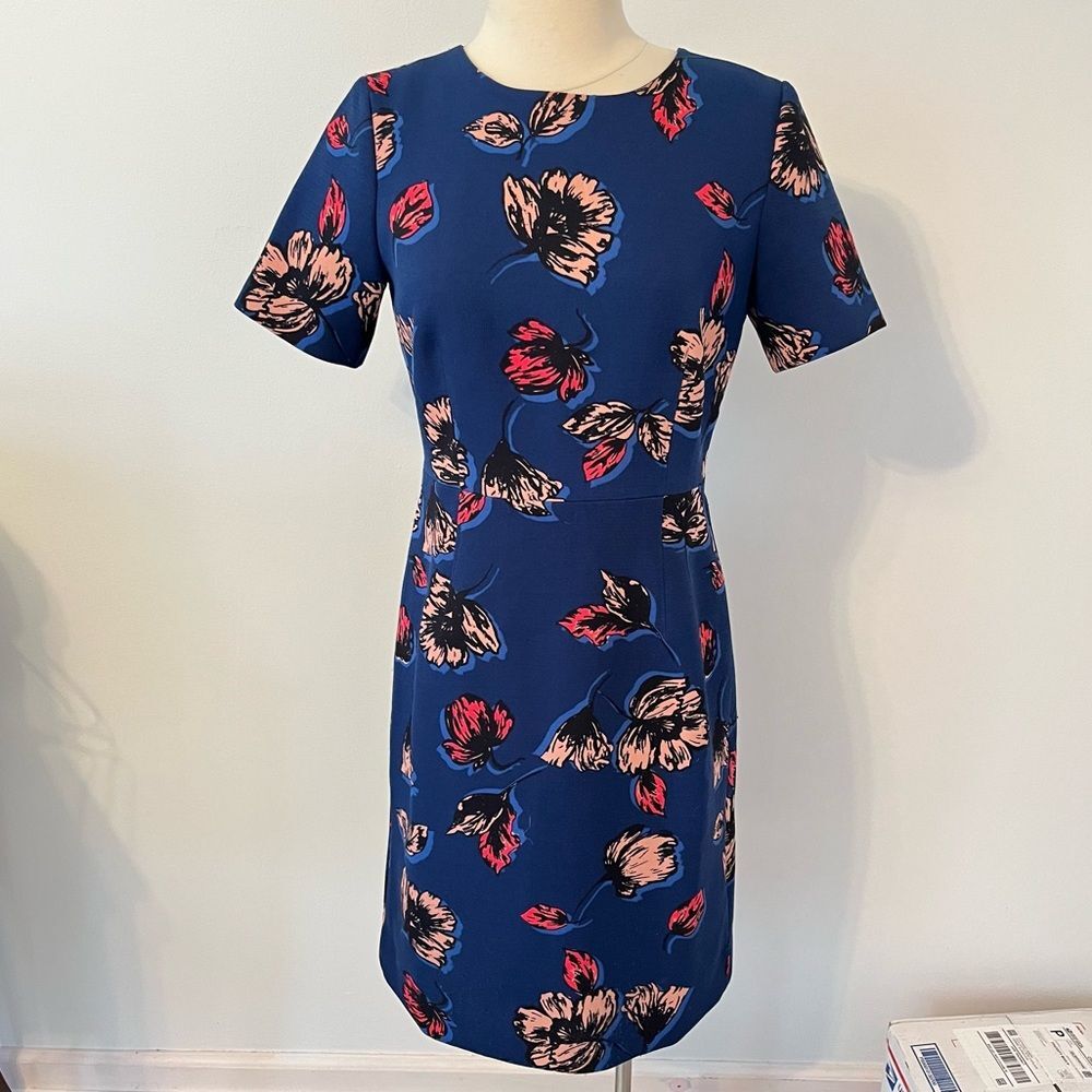J. Crew Blue Floral Sheath Pencil Short Sleeve Dress Size 6